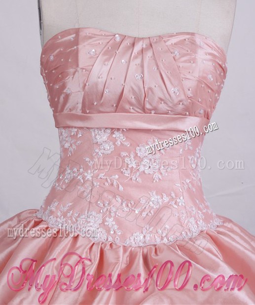 Pink Ball Gown Embroidery Quinceanera Dress with Pick-ups